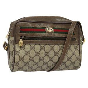 Authentic GUCCI GG Supreme Web Sherry Line Bag PVC Beige Gold 001 115 6655